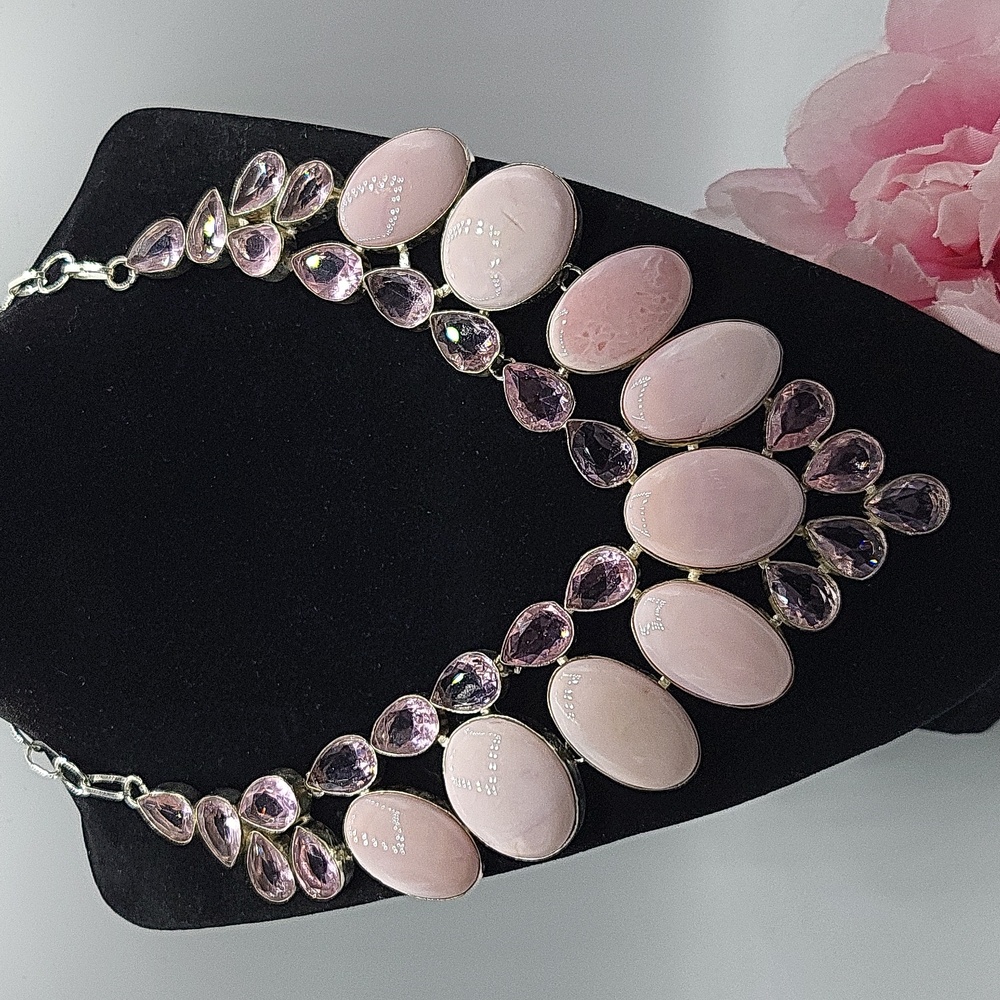 Pink Opal, Kunzite Gemstone Goddess 925 Silver Necklace